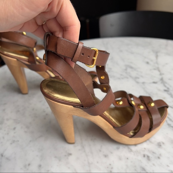 Michael by Michael Kors NWOT High Heel Platform Sandals Brown Leather Studded - Picture 10 of 12